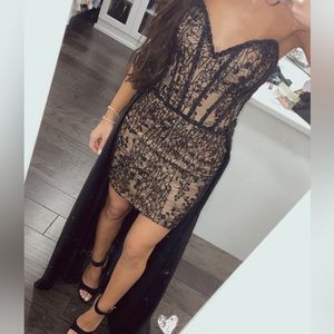 Custom Black Sequin Gown - Hand Beaded